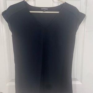 Black silky type material shirt.